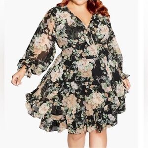 NEW City Chic Women's Plus Size Lottie V-neckline Long Sleeves Dress Size 18